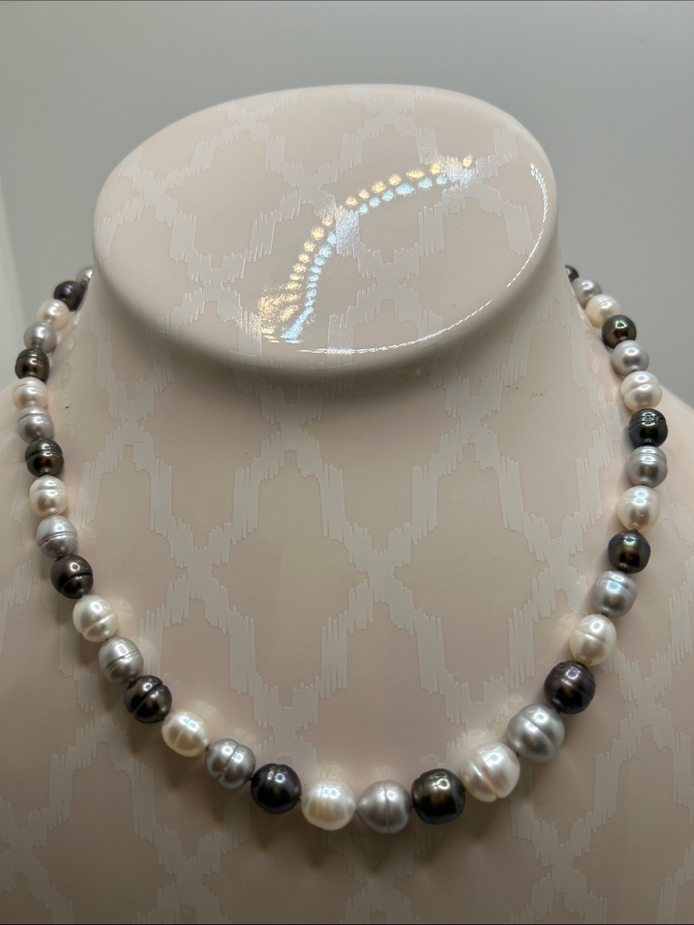 Honora Multi-Tone Pearl Strand Necklace in White, Silver, and Black